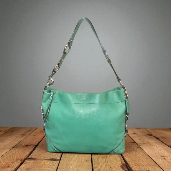 Coach Carly Hobo F15251 Green Turquoise Leather Nickel Shoulder Bag Boho + Tag - Picture 1 of 8